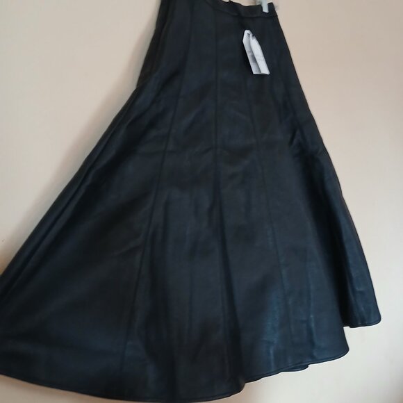 English Factory NWT Pleated Flare Leather Midi Skirt Women's XS - Picture 6 of 8